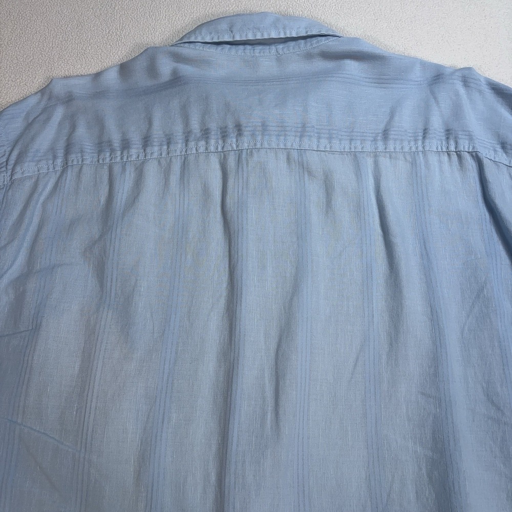 Zegna Sport Linen-Cotton Shirt Men XL Blue Stripe Pocket Made in Italy Button Up - Picture 9 of 16